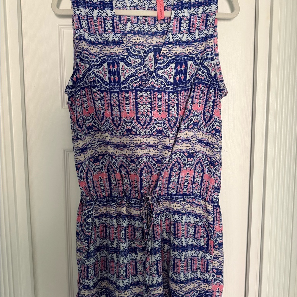 Patterned Blue and Pink Sleeveless Romper